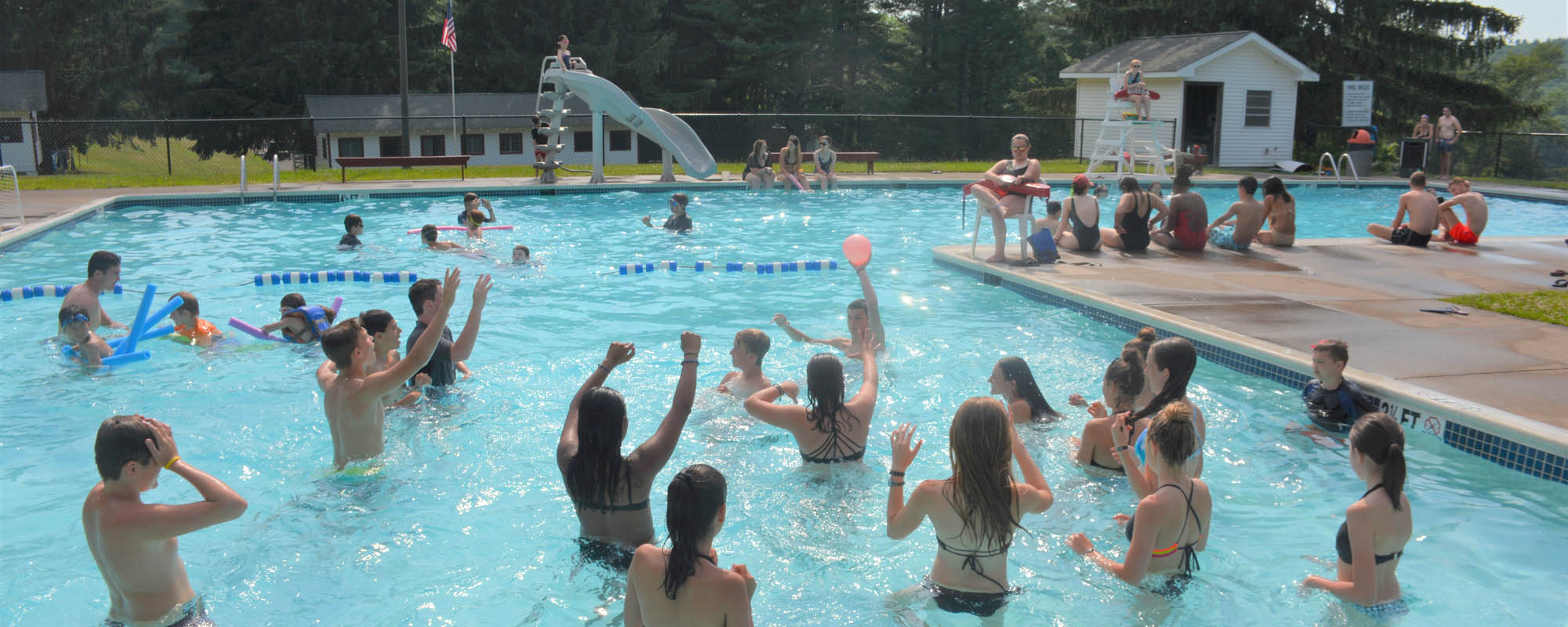 Group of campers at the pool