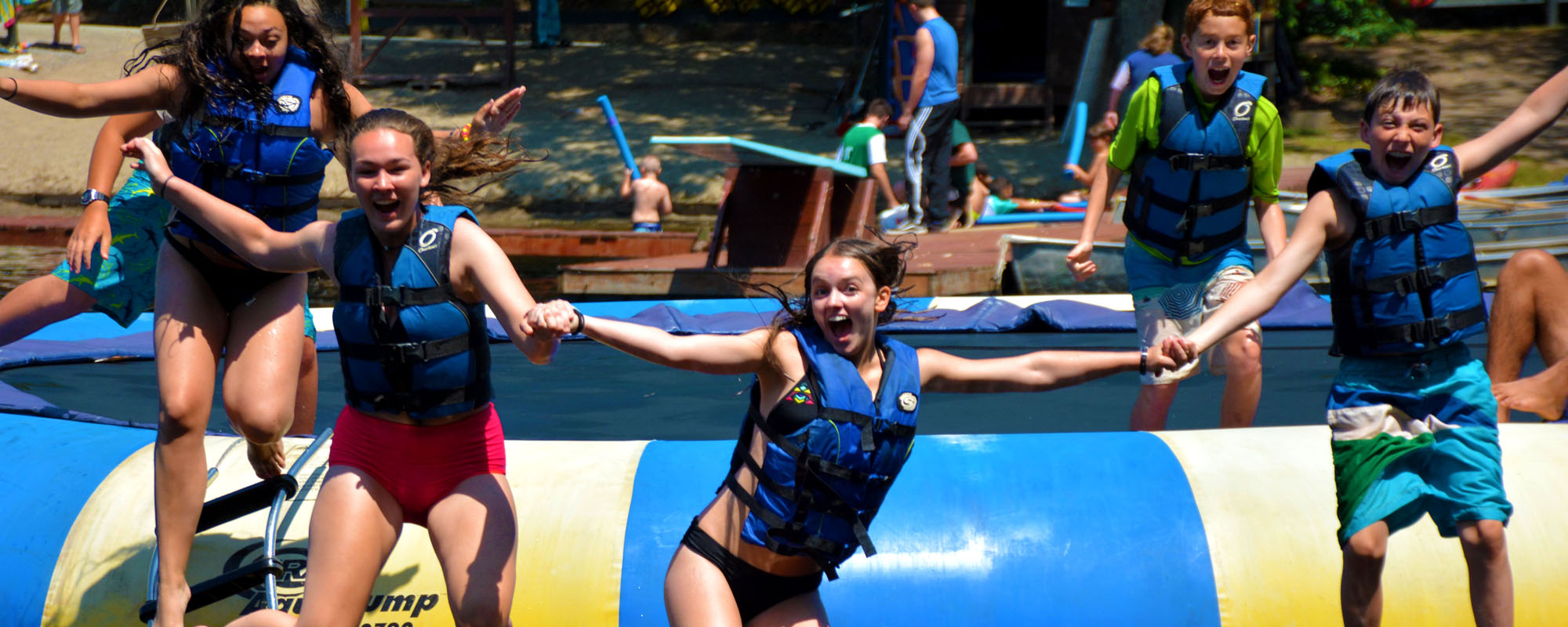 Campers on lake inflatables